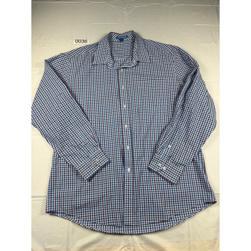 Port Authority Mens XL Blue Purple Gingham Plaid Button Down Long Sleeve Shirt